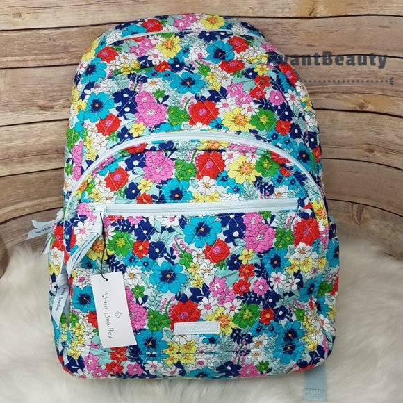 Vera Bradley Far Out Floral Essential Backpack Bookbag Blue Red New Cotton main image 4